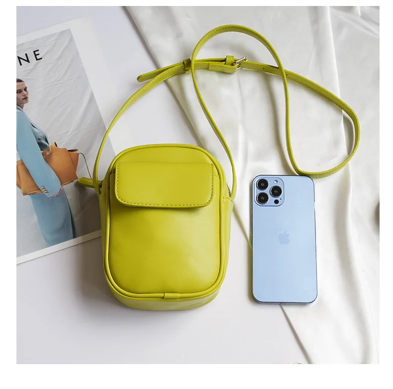 new Korean version vertical soft pu leather mobile phone bag fashion simple mini diagonal small bag shoulder bag