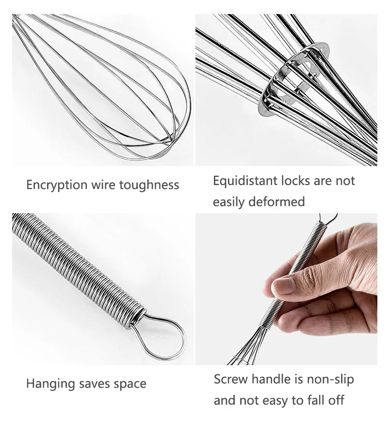 YIGO 4 PCS Stainless Steel Egg Whisk Sauce Whisk Flat Whisk Balloon Egg Beater for Cooking, Baking