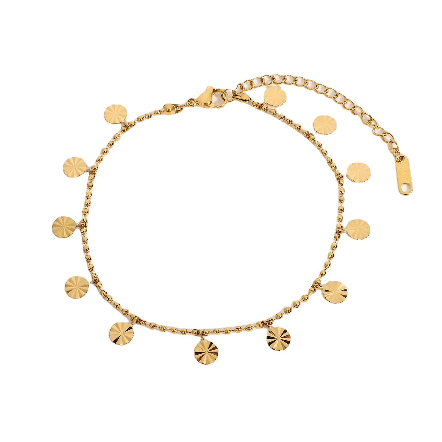 Waterproof 18K Gold Plated Beaded Ball Chain Anklet Stainless Steel Jewely Round Disc Charm Ankle Bracelets For Women