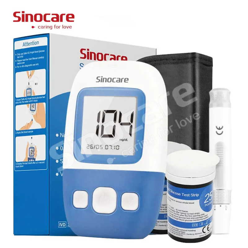 Быстрый тест Sinocare безопасная ангела для домашнего использования, глюкометр для измерения уровня глюкозы в крови, цифровой автоматический прибор для измерения уровня сахара в крови, анализатор тест-комплект для контроля уровня сахара в крови с 50 тест-
