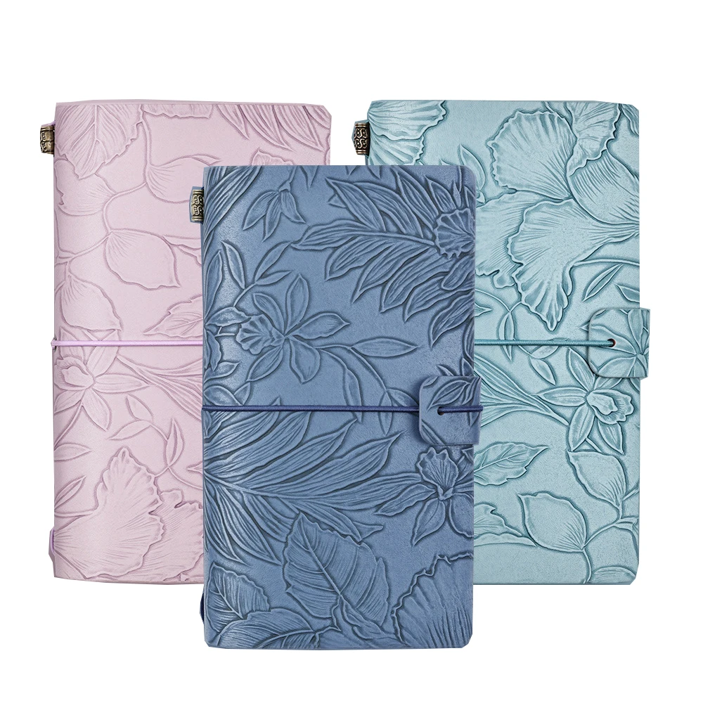 Custom Design Vintage Engraving Flower A6 Notebook Pu Leather For Traveler Journal Notebooks