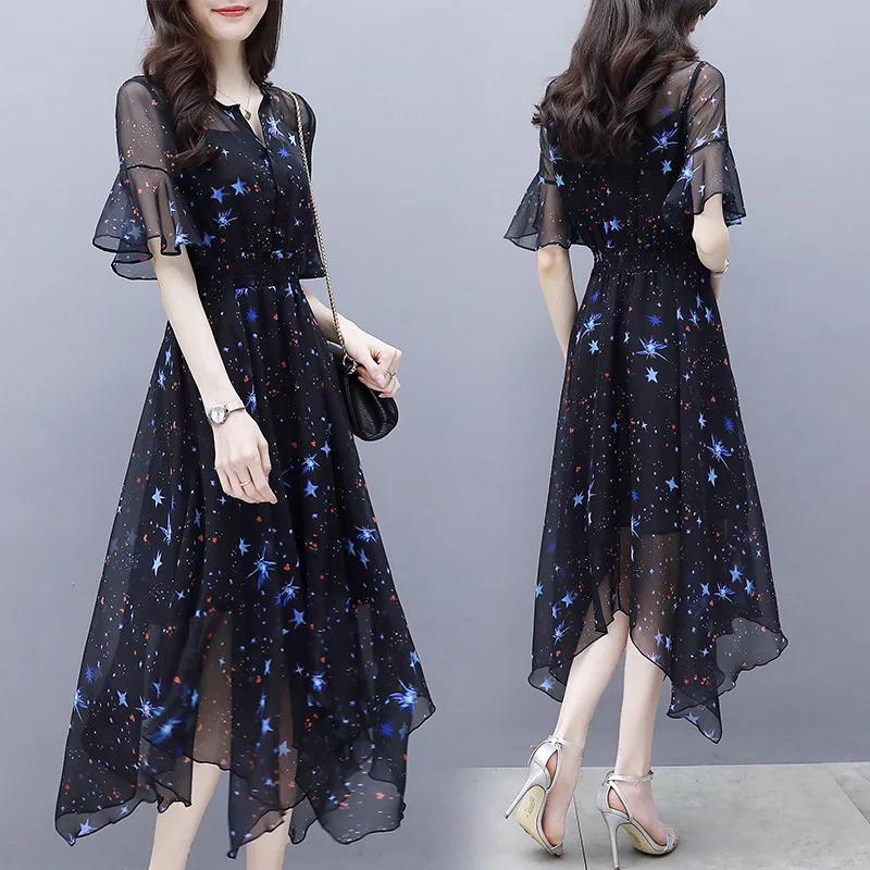 new fashion lady girls women long chiffon dresses korean style dress clothes