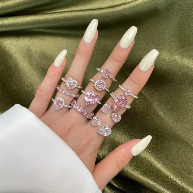 Fine Jewelry Engagement Wedding Rings 925 Silver Women Couple Set Heart Square Jewellery Pink 925 Sterling Silver Ring