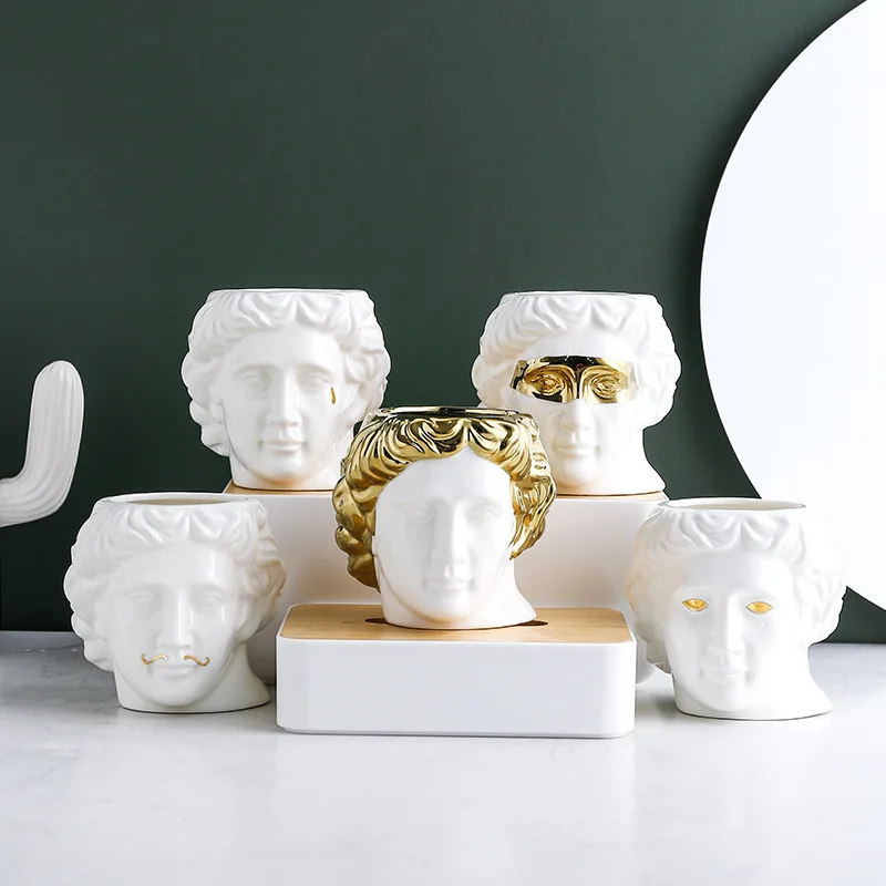 Nordic David Head Flower Vase Apollo Sculpture Flowerpot Mini Ceramic Flower Pots For Home Decoration