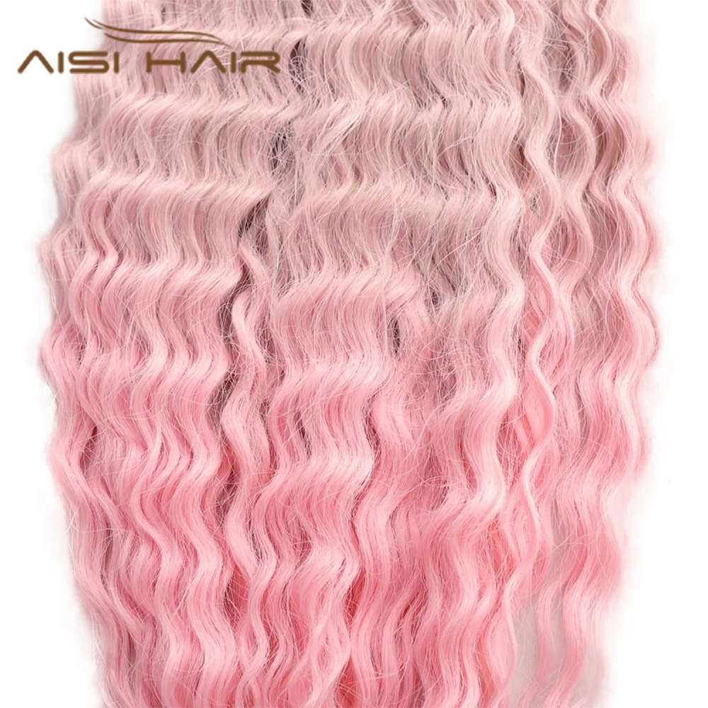 Aisi Water Wave Twist Synthetic Crochet Hair Braiding Hair Russia 22 Inches Synthetic Pink Deep Curly Ocean Wavy Hair Extension