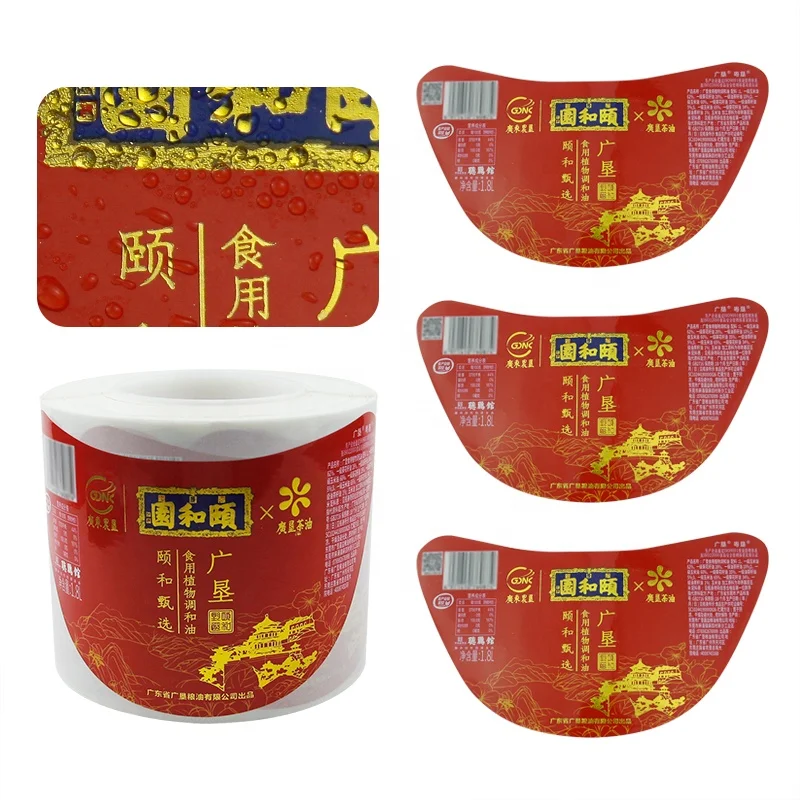 Custom Printed Waterproof Adhesive Vinyl edible oil bottle Sticker Label for Food Packaging