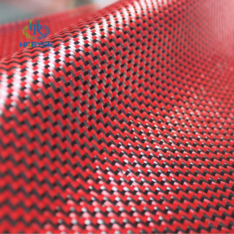 Red hybrid twill pattern 3K weave carbon fiber cloth jacquard fabric manufacturer