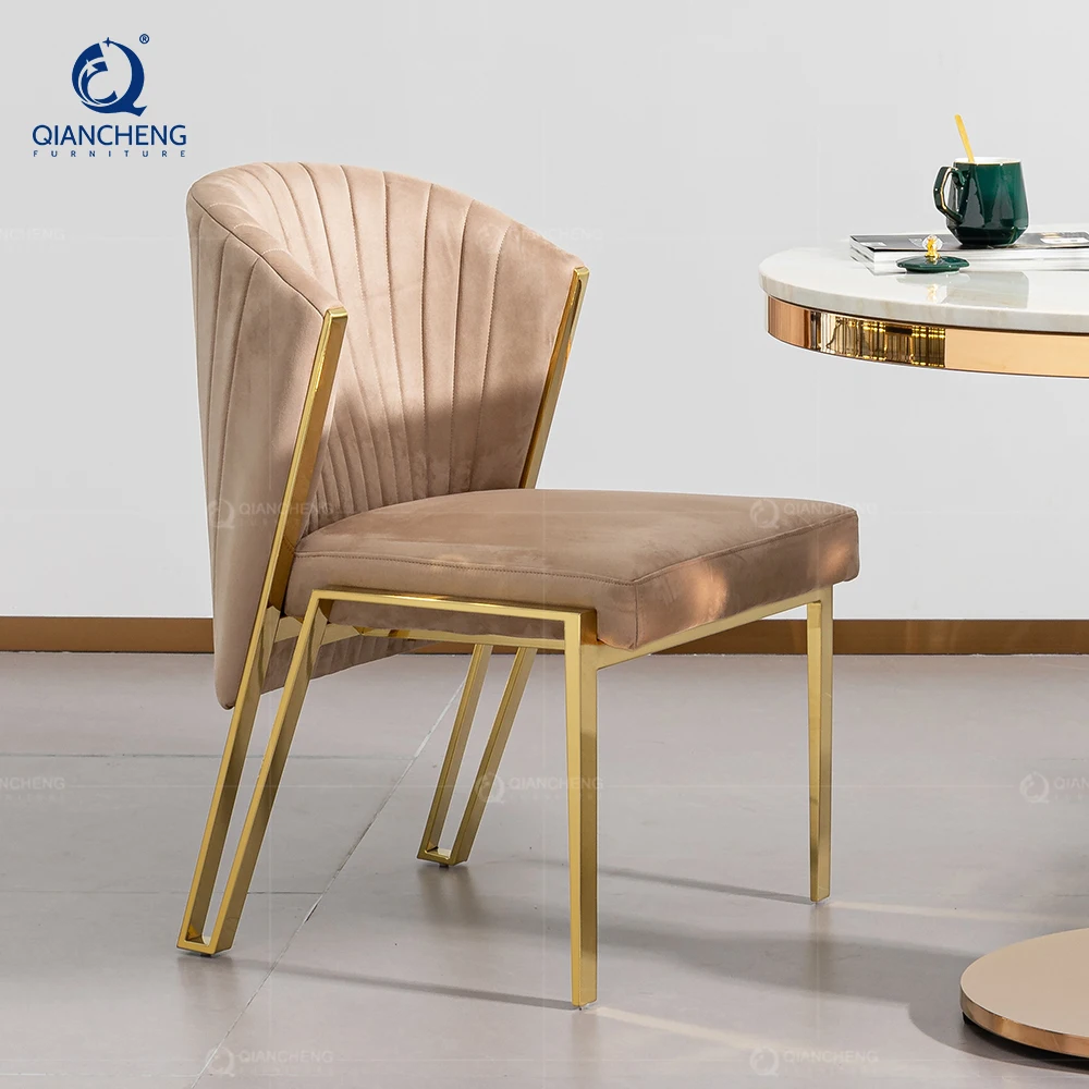 QIANCHENG kitchen counter chair grey velvet golden stainless steel mirror italian designers expensive dining table chairs