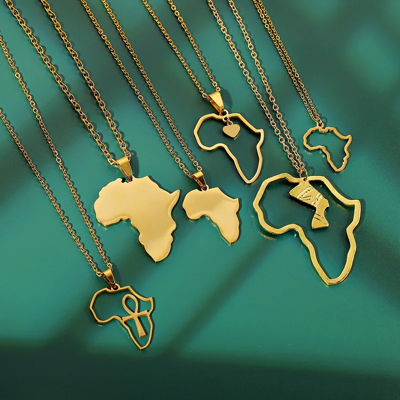 New Trending waterproof 18k Gold Plated Stainless Steel africa map men women Jewelry necklace