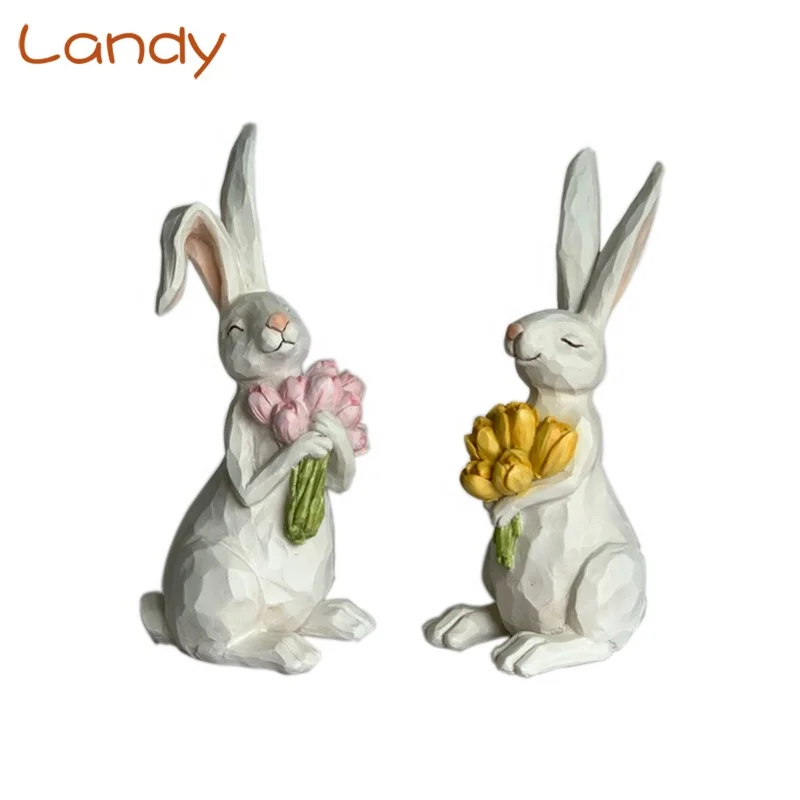 2023 New Easter Collection Resin Brown Rabbit Figurines For Holiday Decoration, 3ASST