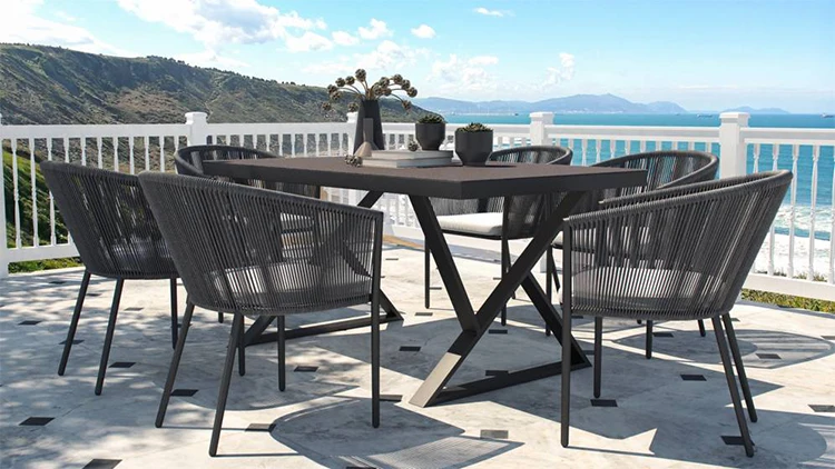 Высокое качество X форма ноги обеденный сад набор коллекции включает 6 стульев и стол