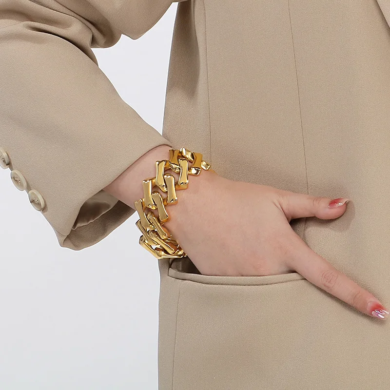 Fashion jewelry stainless steel heavy metal gold bone chunky chain necklace for women