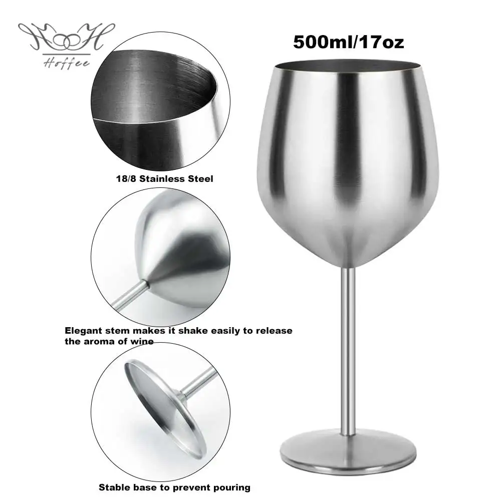 Custom Logos Stemmed 17oz Red Wine Cup Bar Drink Champagne Metal Unbreakable Portable Stainless Steel Wine Glasses Goblet Mugs