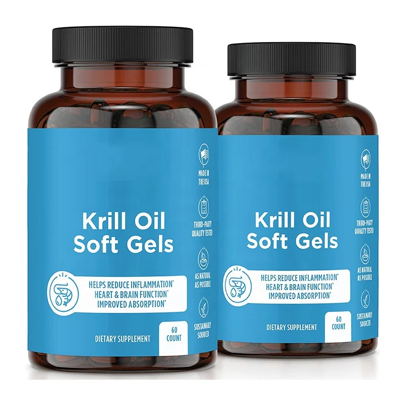 Private Label Krill Oil Omega 3 Providing Astaxanthin, DHA and EPA, Joint Support and Brain Supplement