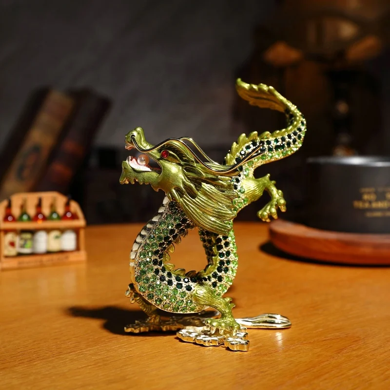 SHINNYGIFTS Full Stores Metal Craft Dragon of Tewelve Animals FengShui  Home Decorative Enameled New Creative Gift