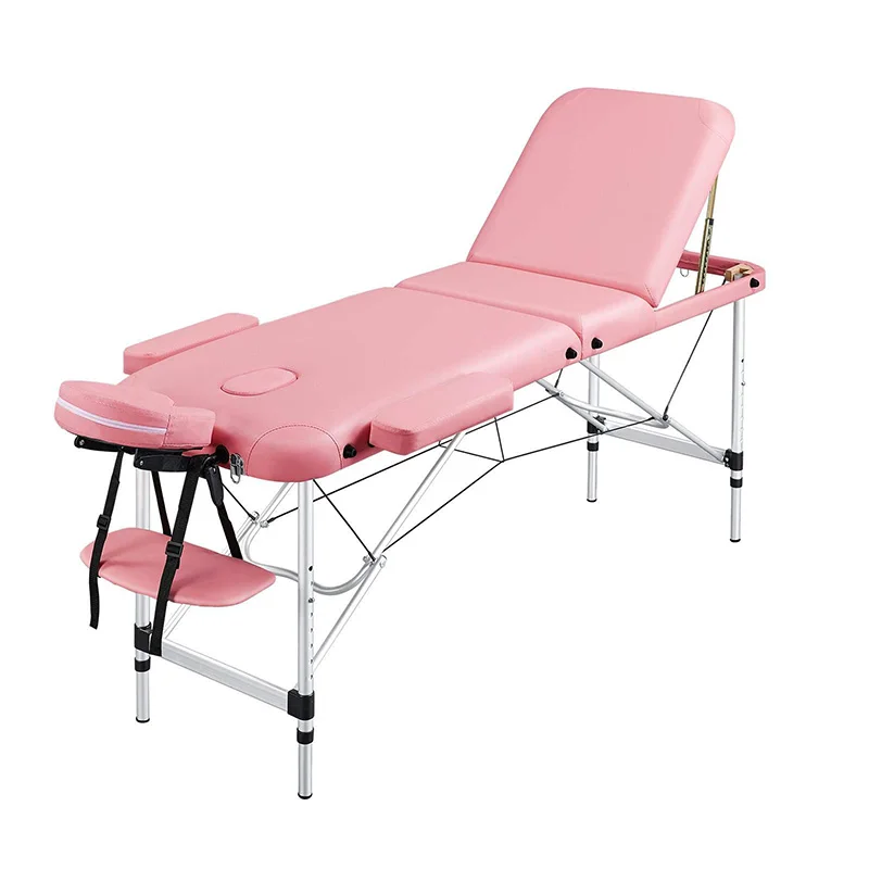 Pregnant women aluminum  portable massage table 3 section light weight Adjustable Folding Spa Bed with hole for face