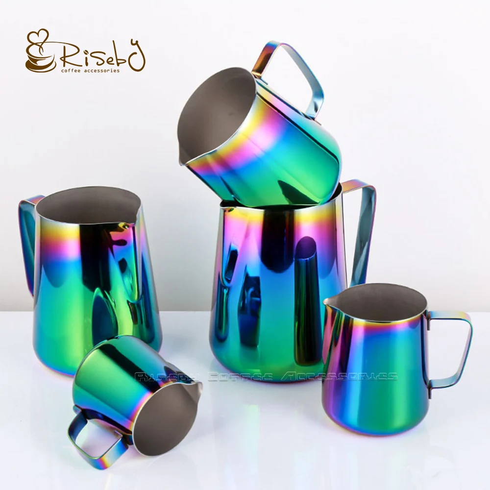 600ml Barista Tool Rainbow Latte Art Stainless Steel Coffee Milk Frothing Jug Espresso Steaming Pitcher and Melting Pot Set
