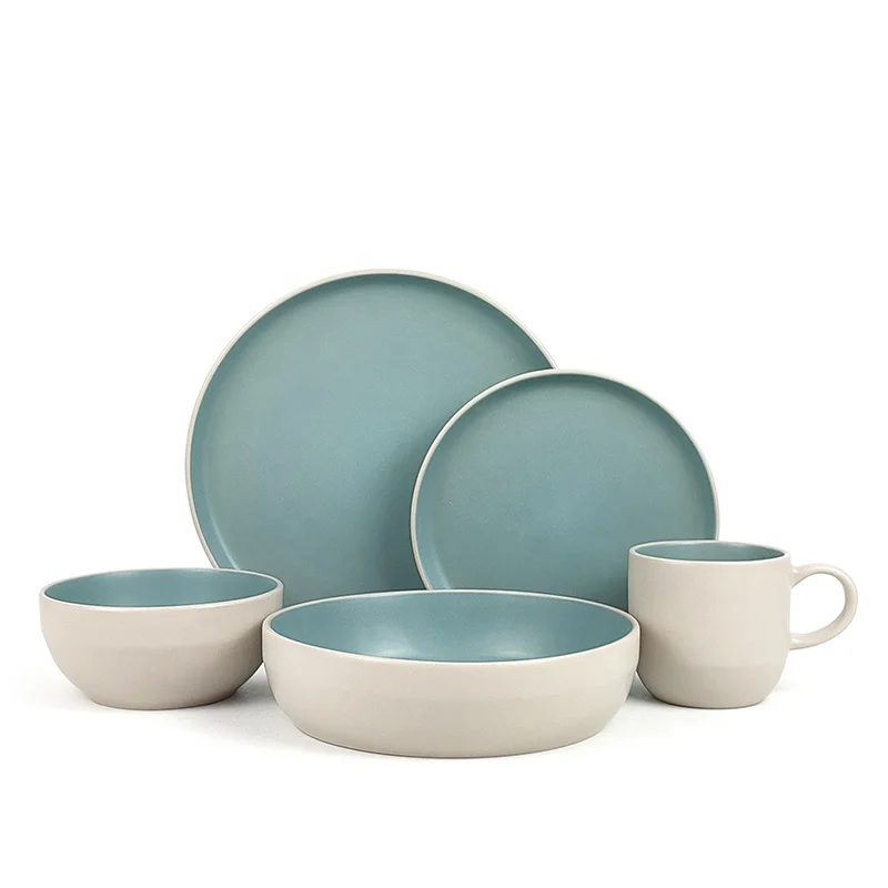 6 Person Ceramic Royal 2 Tone Luxury Dinnerware Luxury Round Dinner Set