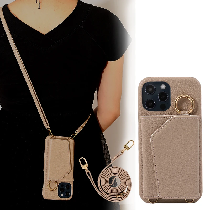 Crossbody Wallet Purse Mirror Multi-function Shoulder Straps Hand Holder Mobile Phone Bags & Cases For Iphone 13 14 Pro