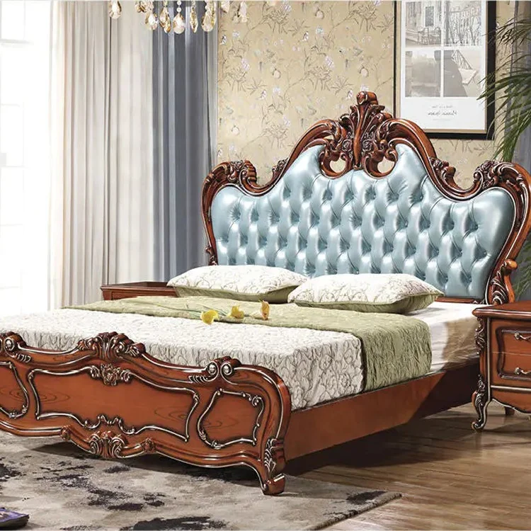 European palace deluxe king bed customized golden bedroom set storage newlywed double bed