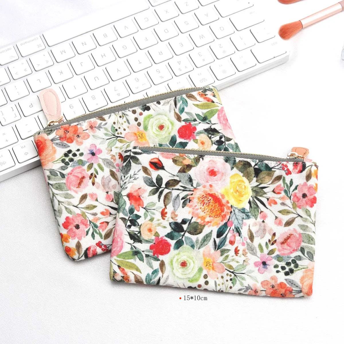 Wholesale Digital Canvas Zipper Cosmetic Pouch Custom Size Cotton Canvas Coin Pocket Money Zipper Bag