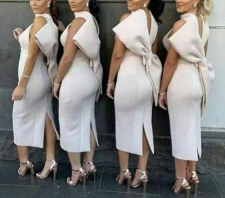 Женское белое Клубное платье подружки невесты без рукавов с разрезом и большим бантом на спине