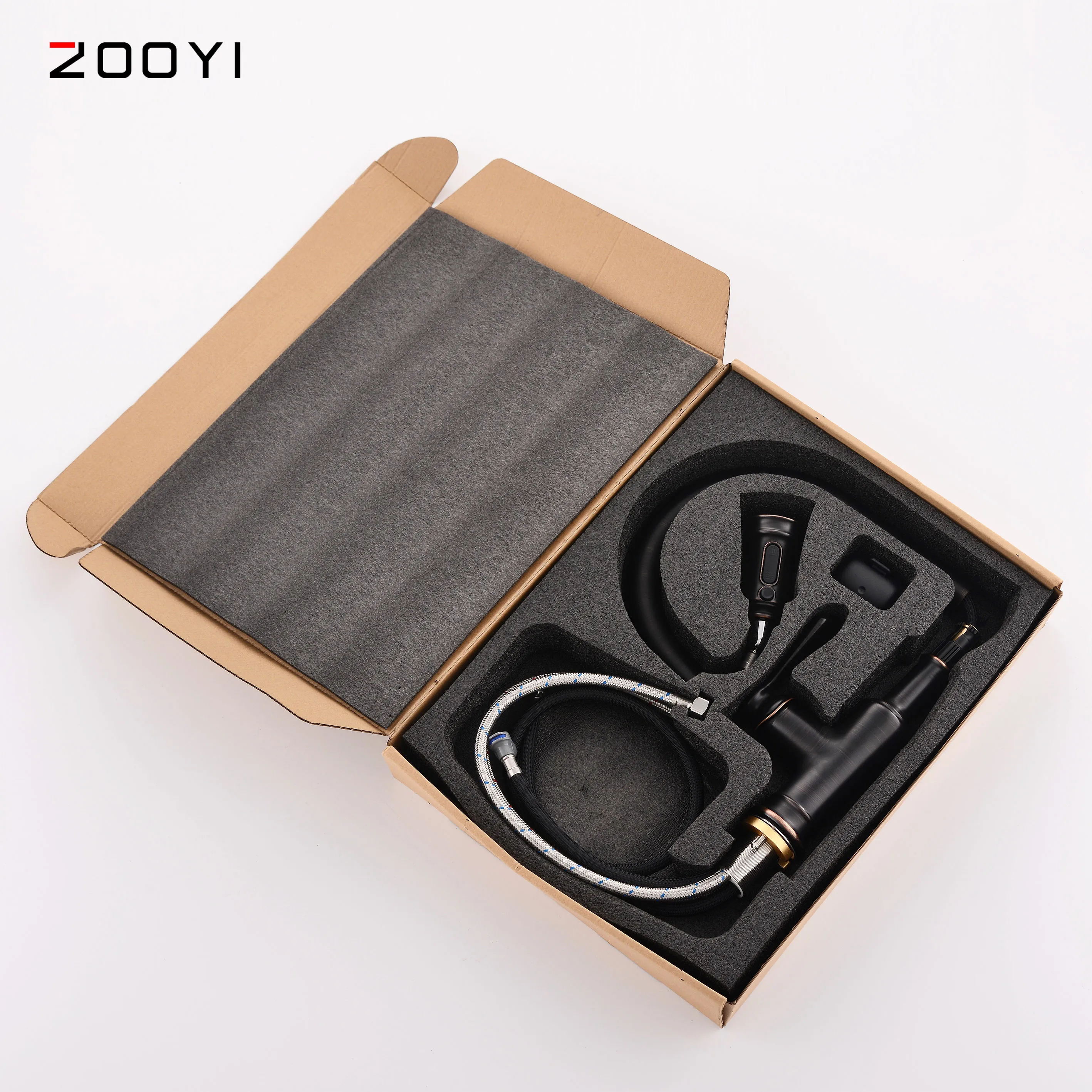 Commercial hot and cold water kitchen faucet mixer taps with pull down sprayer