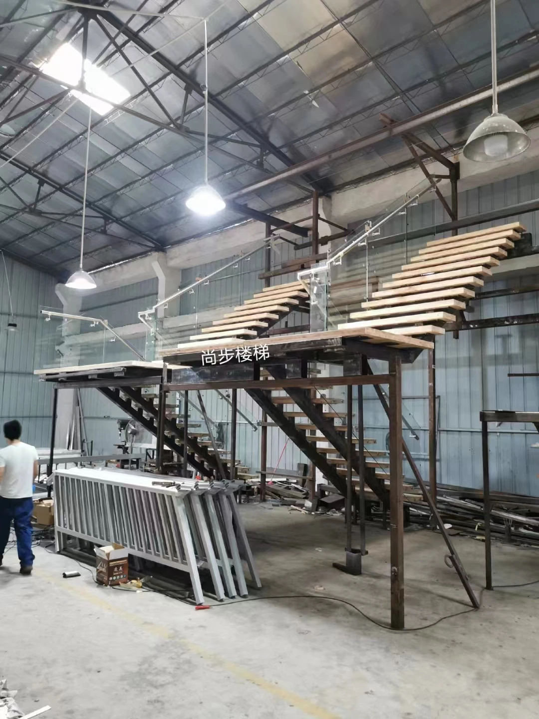 interior stair with tempered glass balustrade solid wood stair handrail dual stringer stair