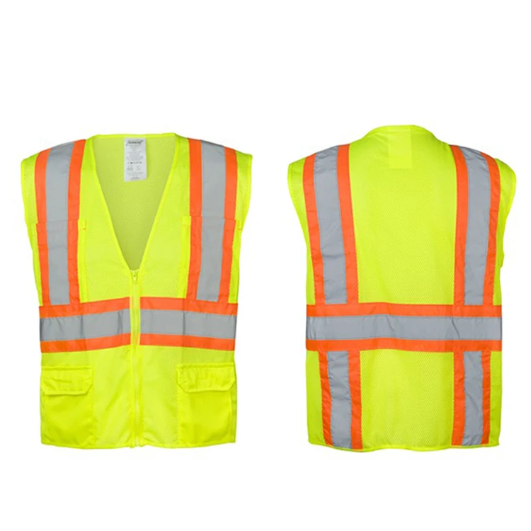 Wholesale supply breathable mesh material chaleco de seguridad safety vest with zipper