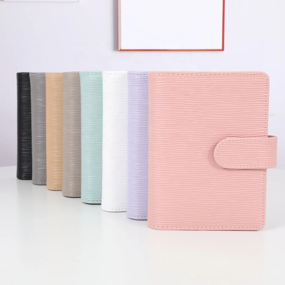 Hongbo Best Selling 20 Colored A6 Embossed Saffiano Epi Leather 30MM Gold Ring Budget Binder with Fly Leaf of Pen Loop Available