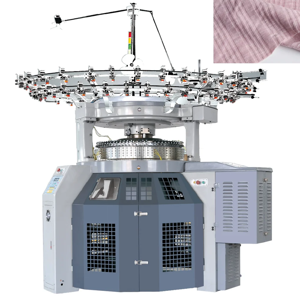 Garment Shops Double Jersey Electric rib Knitting Machine To Make Yarn Dyed Cotton Stripe Fabric