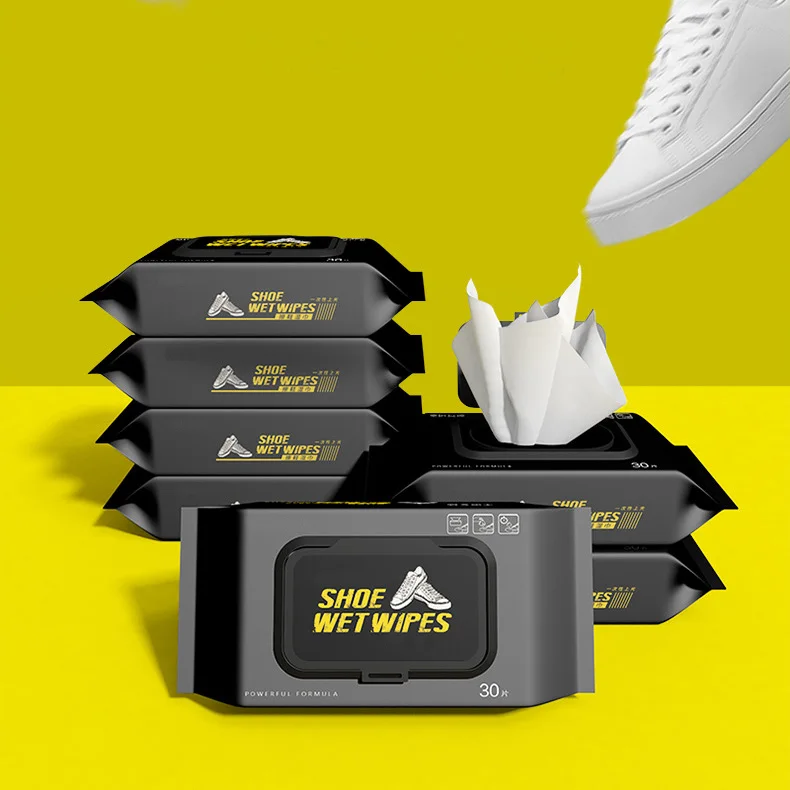 Disposable aircraft traveling easy portable  and wrapped white sneaker shoe quick cleaning wet wipes