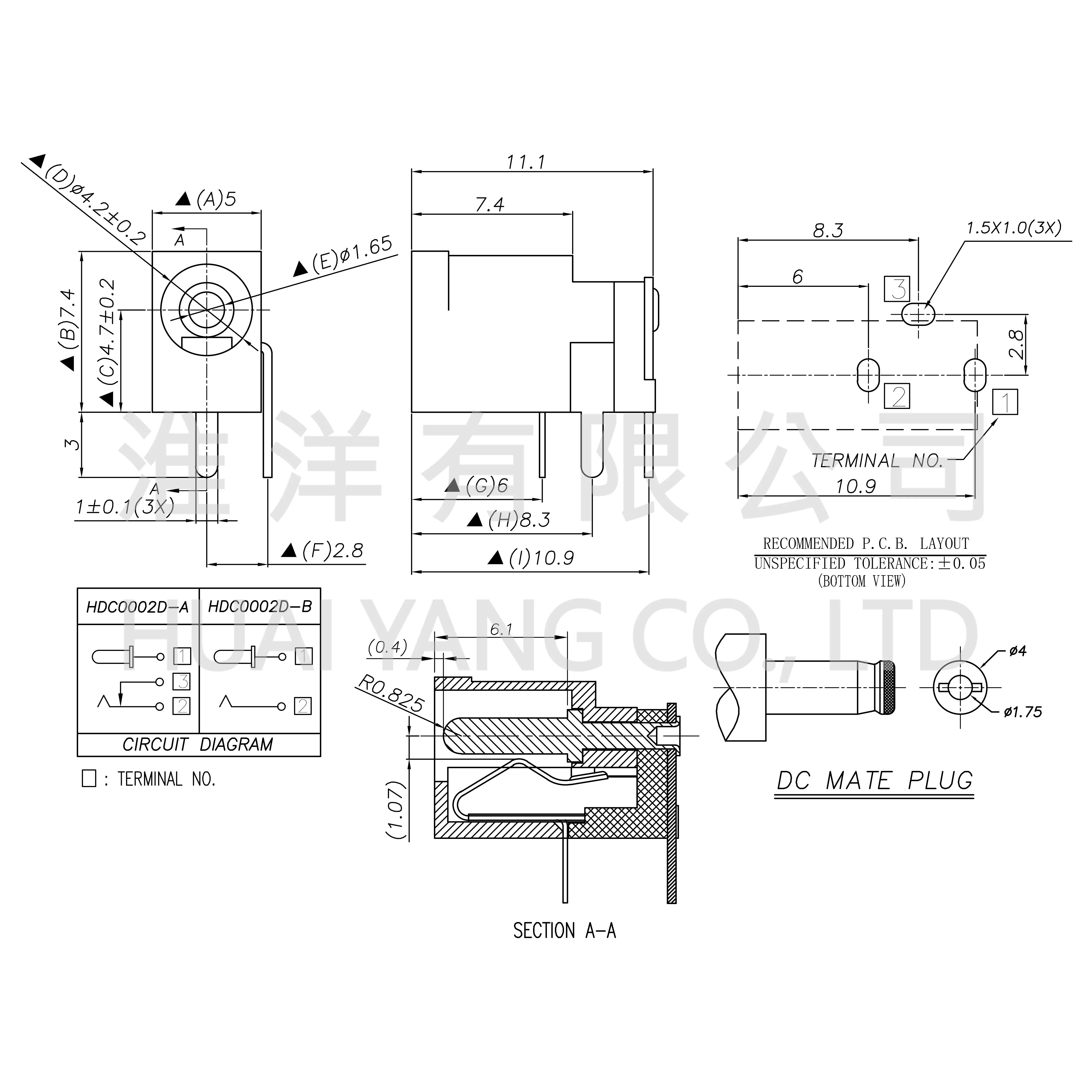DC Power Jack 3Pin DIP Type Dc JACk Female Connector DIP DC Jack HDC02010-AHPB0ASH3