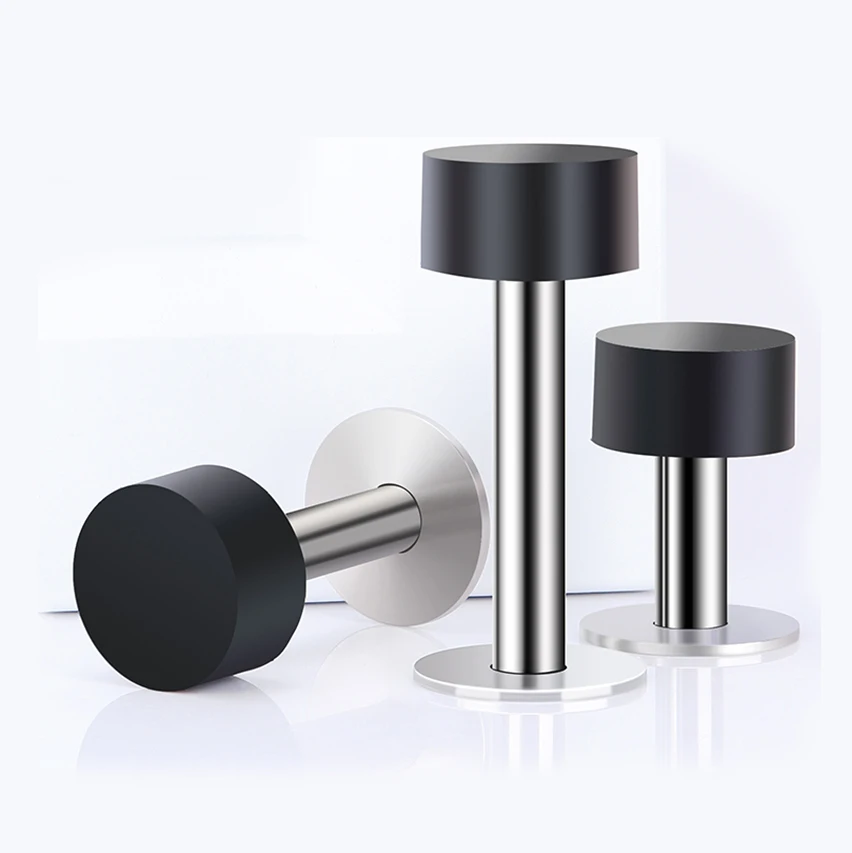 Adhesive Mounted Door Stops Stainless Steel Heavy Duty Rubber Buffer Wall Stopper for Doors With Stickers