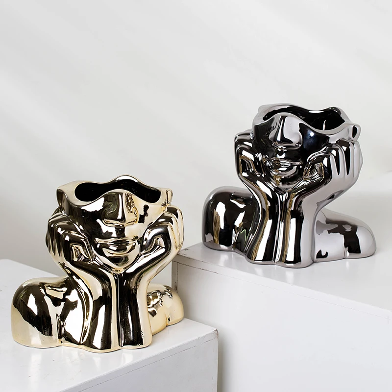 Yuanwang Modern Style Electroplate Ceramic Flower Vase Decor Bud Vases In Bulk Decorative Maison Face vase