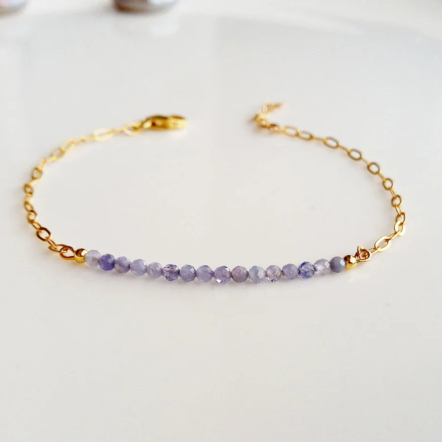 Summer Beautiful Bracelet Purple/Black Natural Stone Beaded 18K Gold Chain Bracelet for Girls