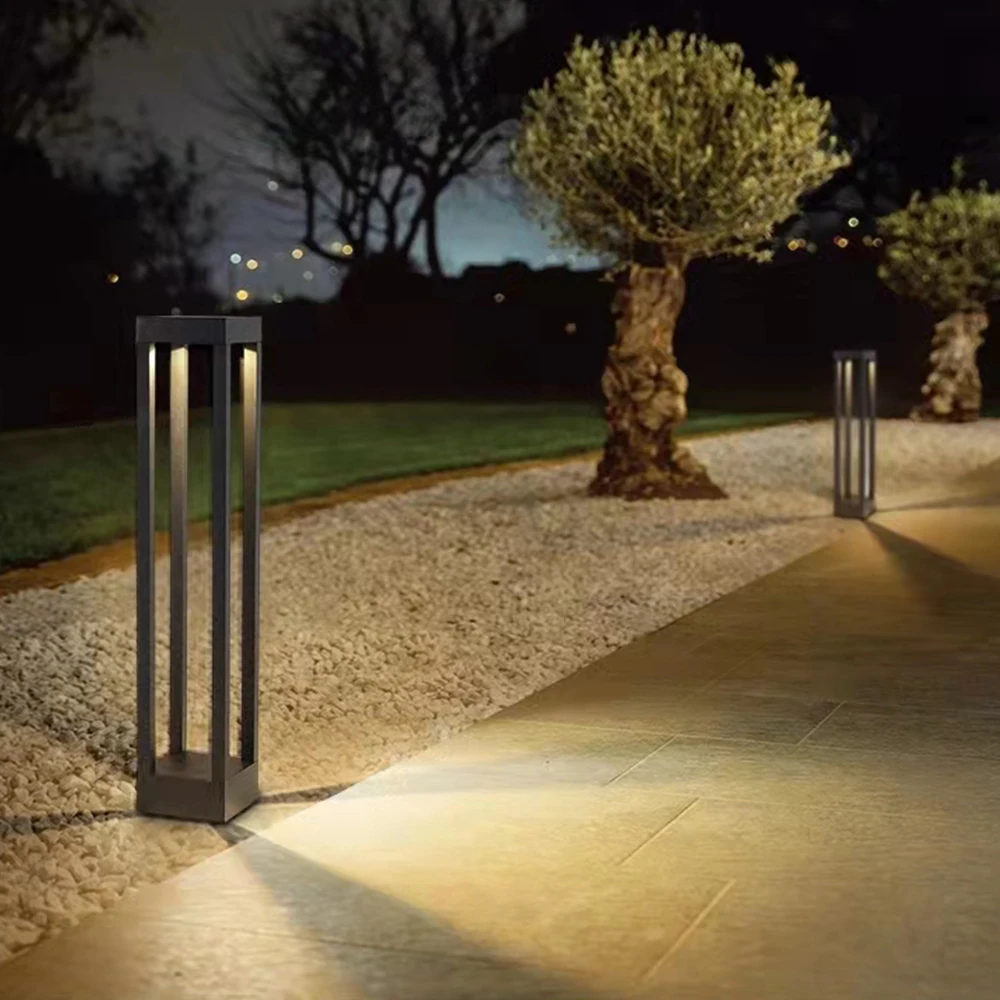 Колонка водонепроницаемый квадратный 600 мм алюминиевый улицы сада травы песочный черный теплый свет лампы газон
