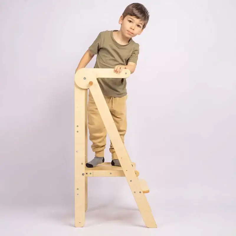 Kitchen Step Stool Children Learning Tower Montessori Practice Adjustable Height Stool Kids Foldable Learning Helper Tower