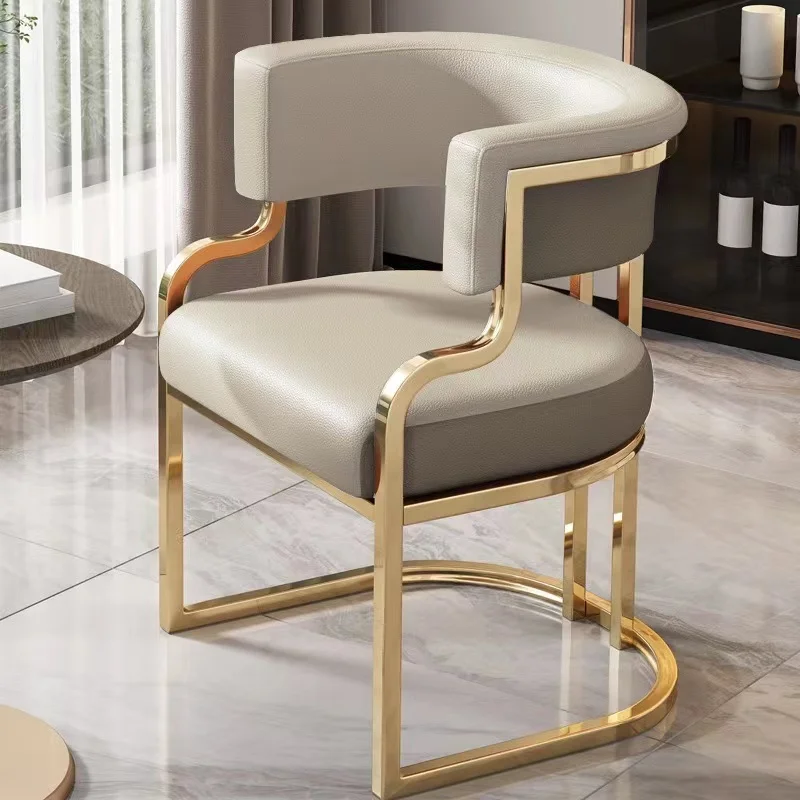 Leg Waterproof Microfiber Leather Restaurant Hotel Dining Chair Gold Gilt Metal Modern Simple Light Luxury Iron Metal Steel Tube