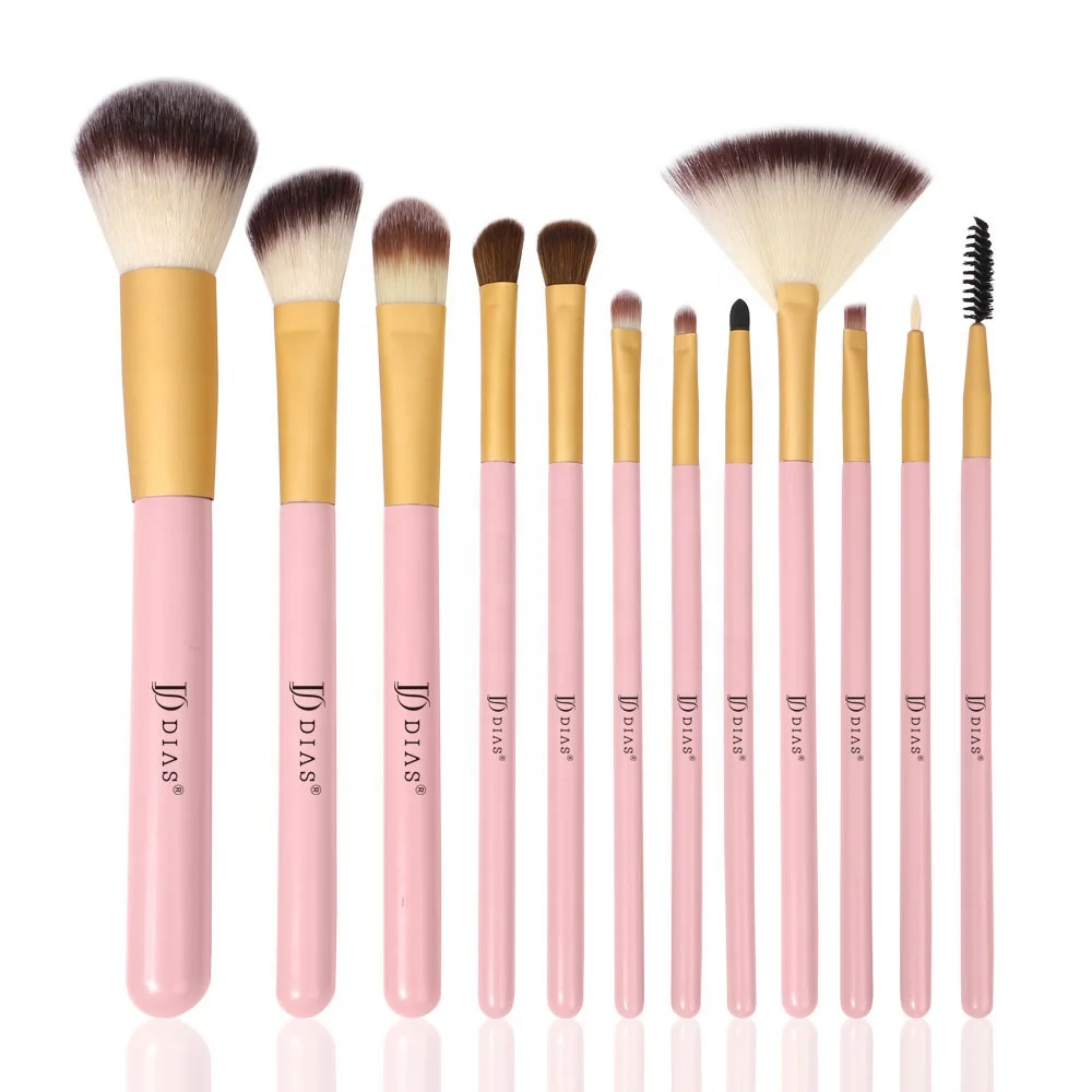 DIAS 12 Pieces Powder Eye Professional High Quality Synthetic Wholesale Vegan Private Label Pink Makeup Brushes