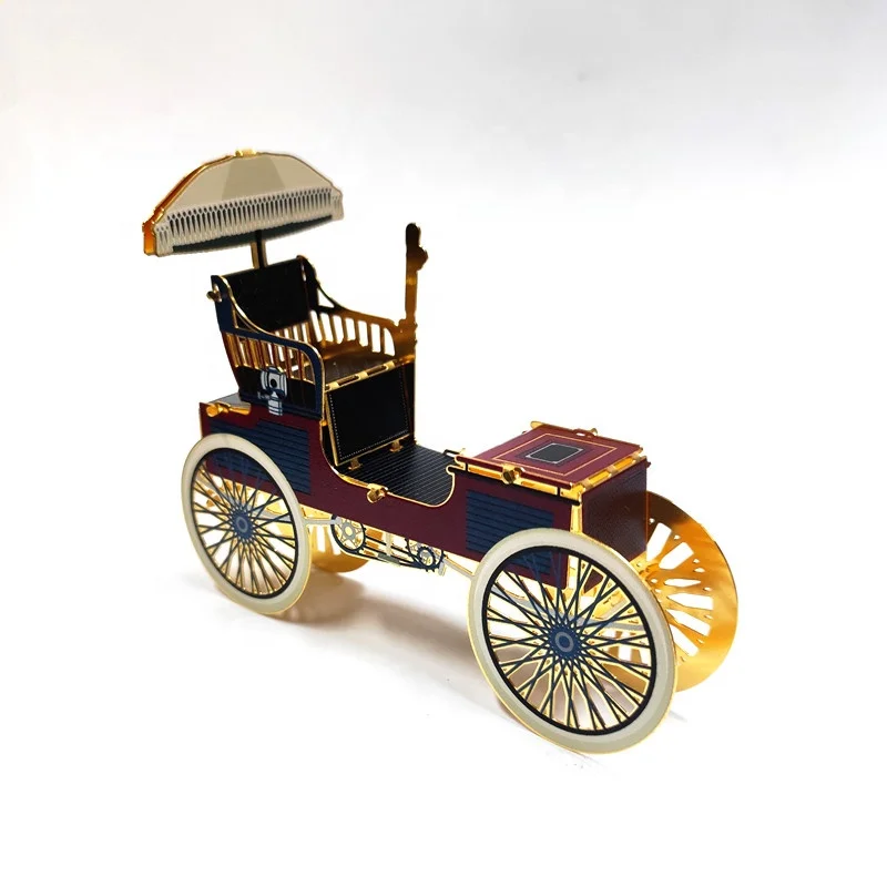 Custom Brass Etching Assemble Accessories 3D Model Metal Ornaments Classical Horse Drawn Carriage 3D Brass Crafts