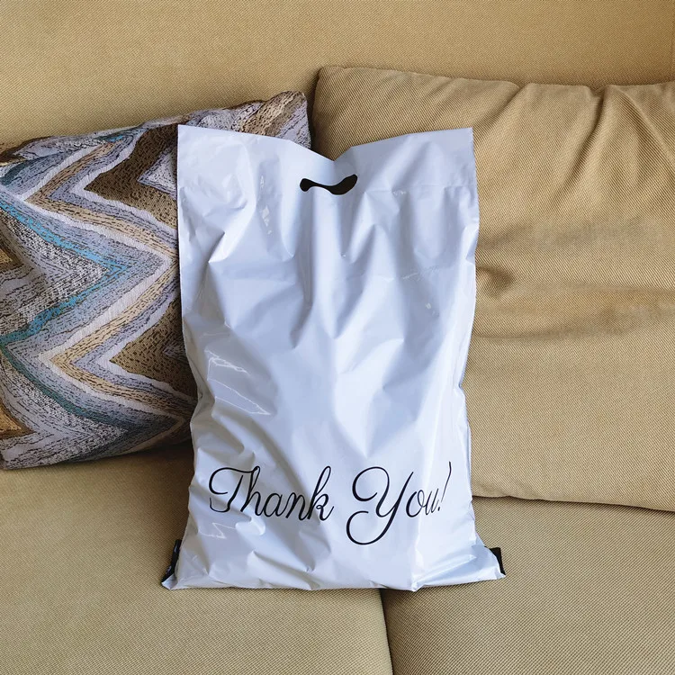 
In Stock White Courier Bags Thank You Poly Mailer Envelope Shipping Plastic Packaging Bag With Handle 