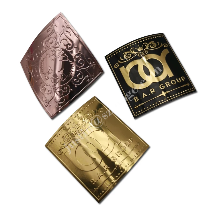 custom gold embossed metal printed logo label high quality aluminium sticker label with adhesive