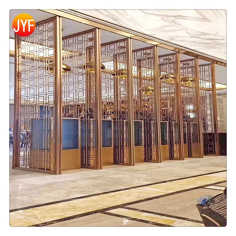 S030207 AISI Ti 304 Wall Hanging Room Dividers Gold Stainless Steel Folded Laser Cutting Screen Dividers