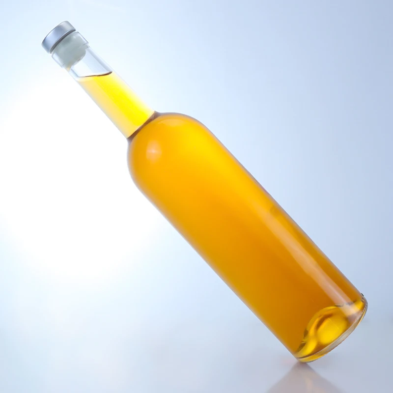 750ml long neck clear glass spirit bottle risen bottom cylinder glass vodka bottle with bar top