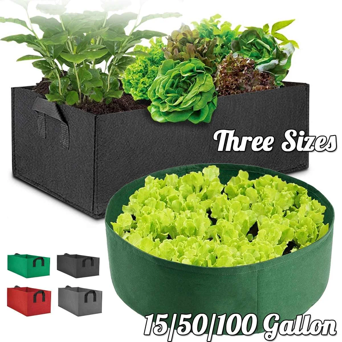Grow Bag Garden Bed Anti-Corrosion Outdoor Vegetable Planter Non-woven Fabric Seedling Gallon Tree Handle Rectangle Strawberry