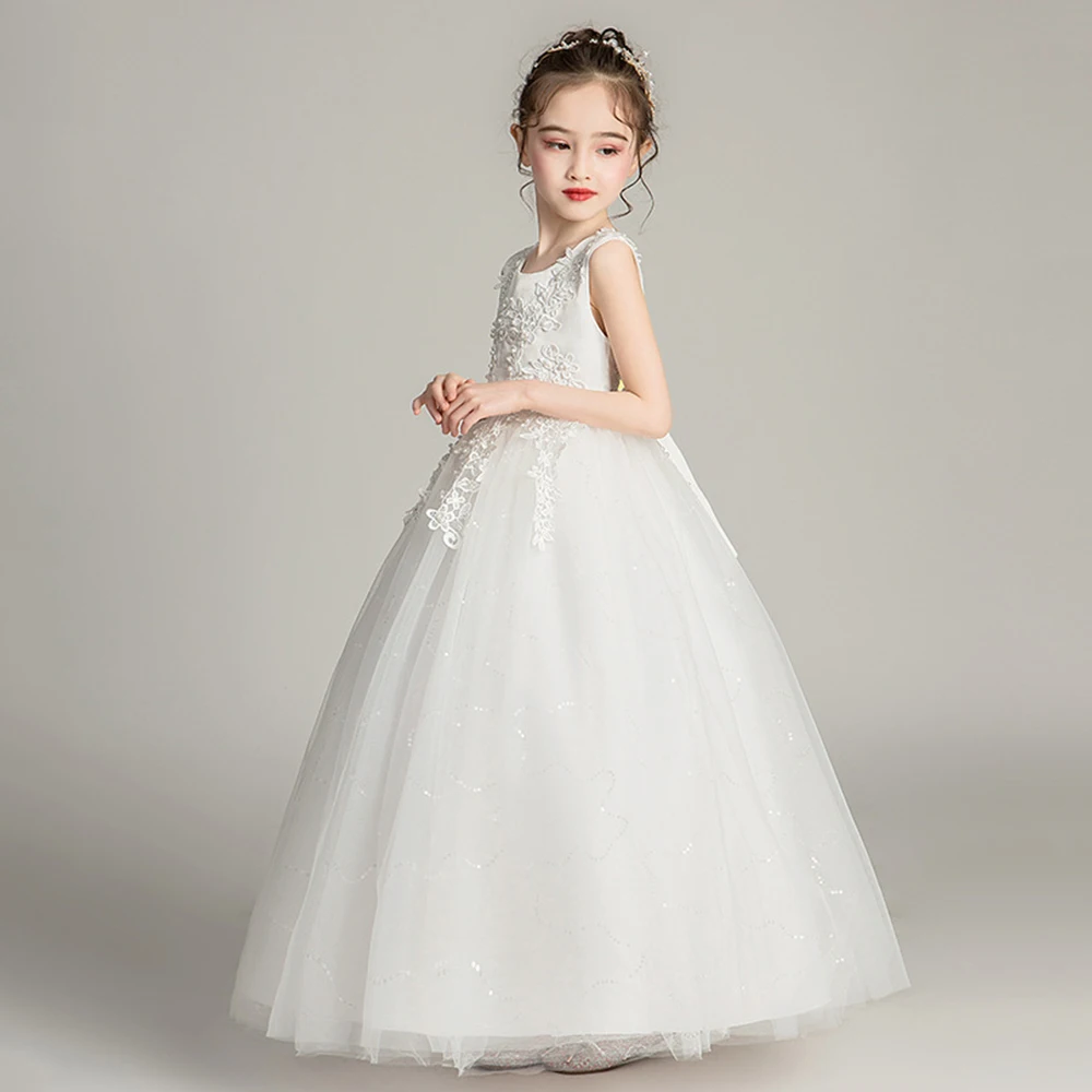 Princess Flower Girls Dresses Party Wedding High Quality Tulle 2022 New Custom Girl Embroidered Floor-length Short Sleeve Modern