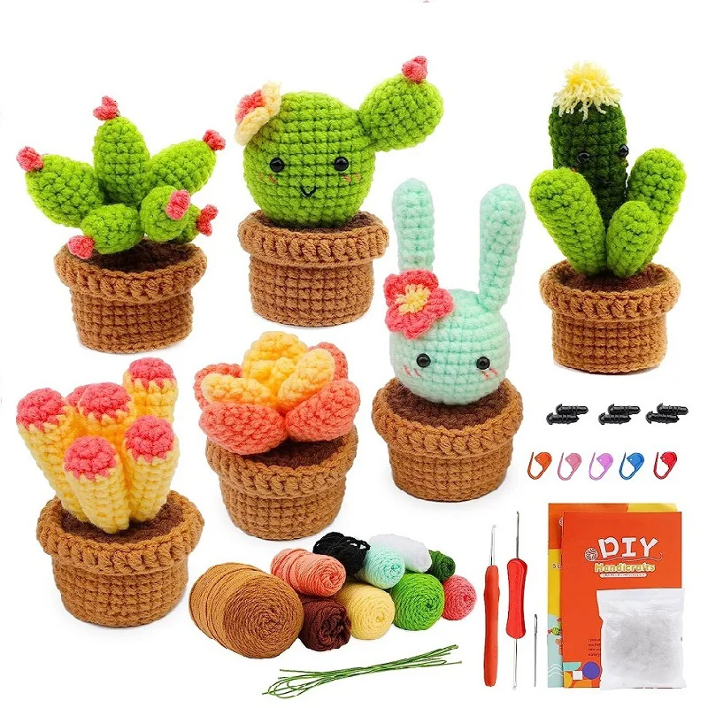 New hand woven beauty artificial crochet potted plant bouquet beginner crochet kit