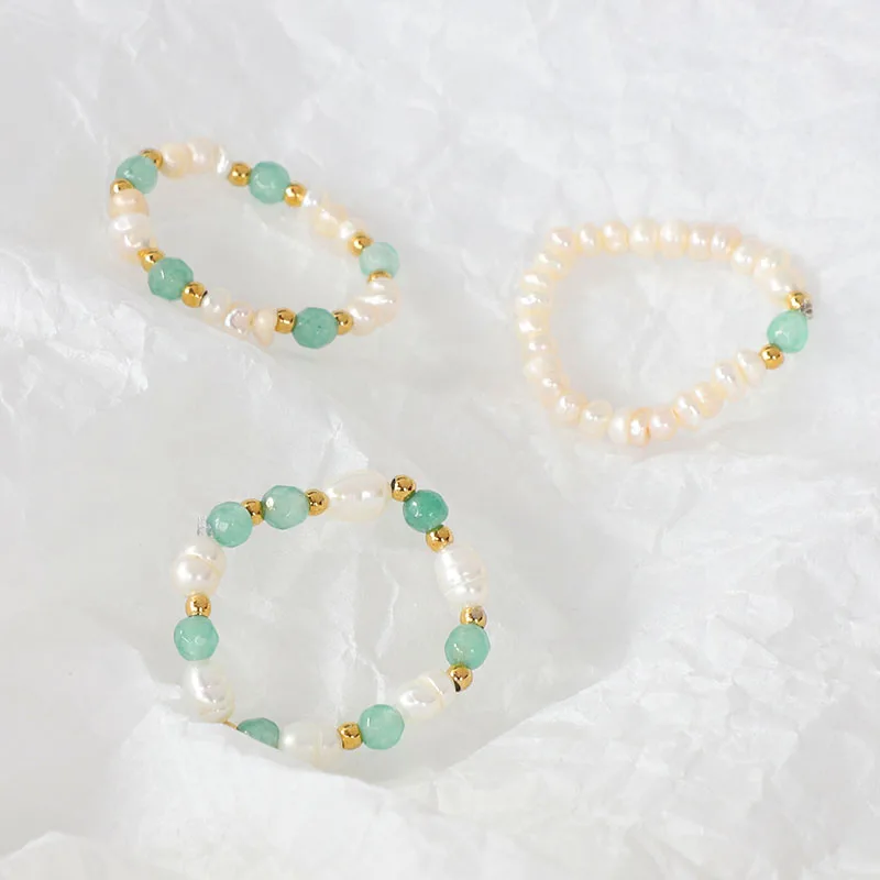 Baroque Beaded Natural Freshwater Pearl Spring Ring Colors Bead Adjustable Rings French Vintage Minimalist Jewelry Elastic Ring