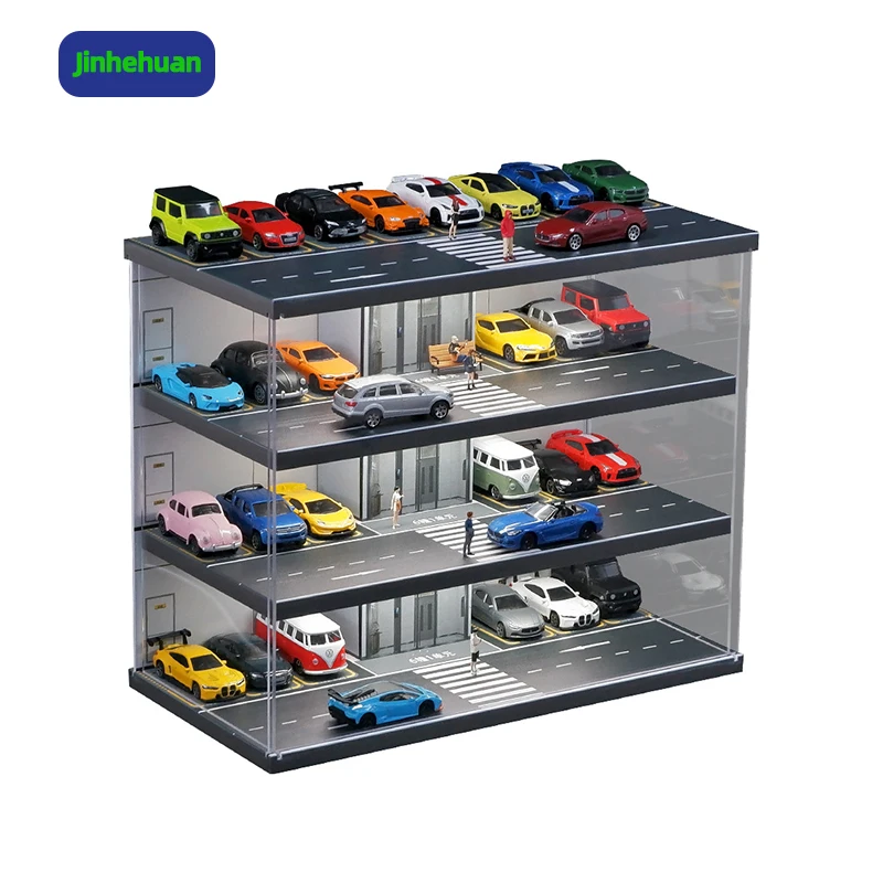 1:64 Scale Diecast Model Car Display Simulation Parking Garage Exquisite Wooden Acrylic Dust Box